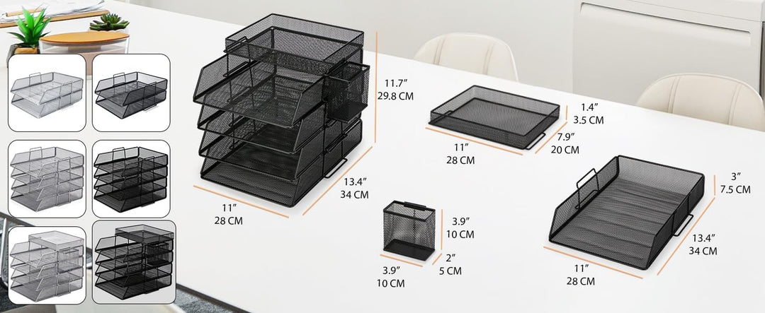 EXERZ Papierablage, 6 Stück, einschliesslich 4 x stapelbarer Sortierer, 1 x oberes Tablett, 1 x seit