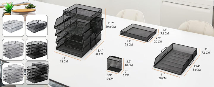 EXERZ Papierablage, 6 Stück, einschliesslich 4 x stapelbarer Sortierer, 1 x oberes Tablett, 1 x seit