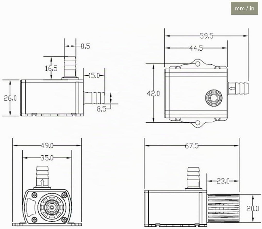 Tauchpumpe DC 0‑400 L/H, Teichpumpe, Extrem Leise, mit Trockenbrennschutz, Mikrobürstenlos, für Spri