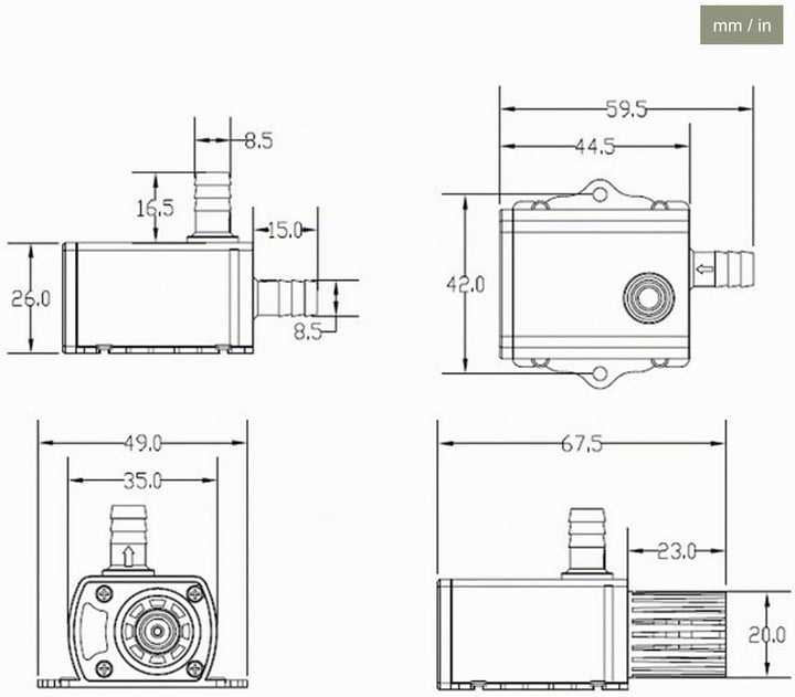 Tauchpumpe DC 0‑400 L/H, Teichpumpe, Extrem Leise, mit Trockenbrennschutz, Mikrobürstenlos, für Spri