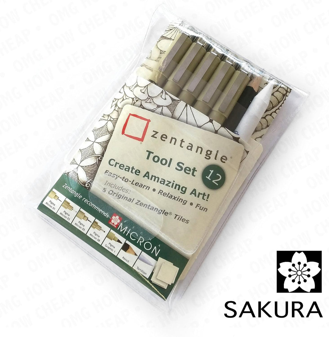 Zentangle Sakura Kunsttherapie-Werkzeug-Set in Kunststofftasche, 12-teilig