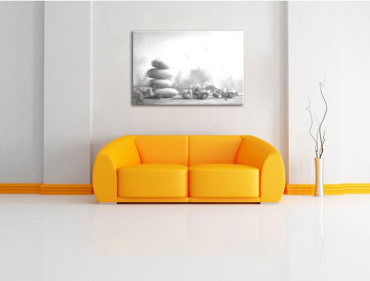 Pixxprint Lavendel Spa-Stillleben Kunst Kohle Effekt, Format: 100x70 auf Leinwand, XXL riesige Bilde