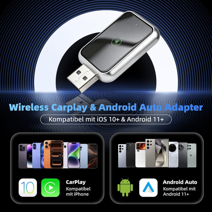 LINGHUANG Mini CarPlay Wireless Adapter & Android Auto Wireless Adapter for Apple iPhone, Upgrade vo
