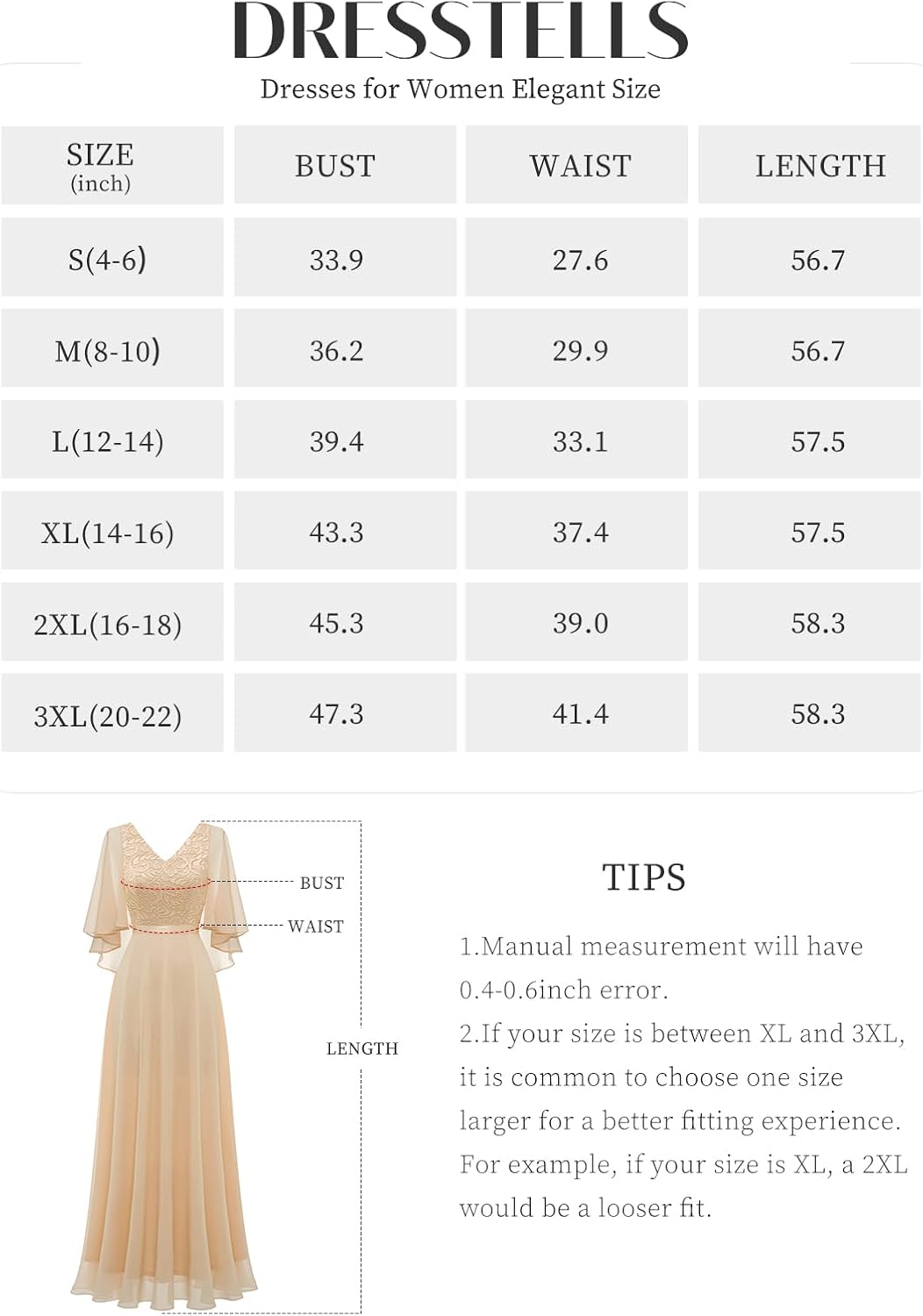 DRESSTELLS Damen Abendkleider Hochzeitsgast Chiffon Cape Ärmel Brautjungfer Kleider Cocktailkleid fü