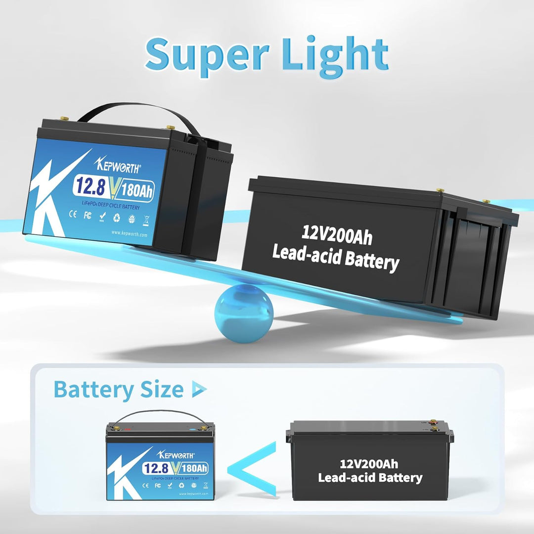 KEPWORTH LiFePO4 180Ah 12V Batterie, Lithium Akku mit 100A BMS, Max. 15000 Zyklen, Perfekter Ersatz