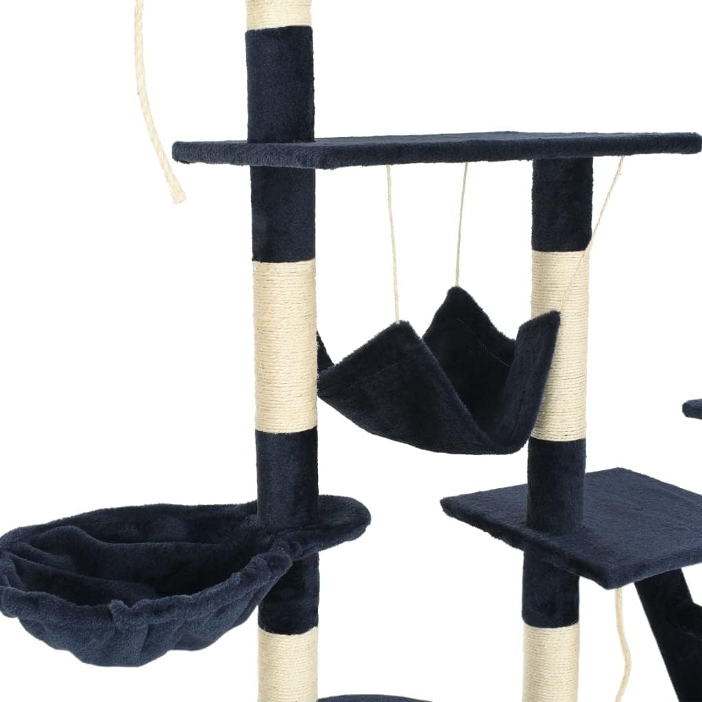 Katzen-Kratzbaum mit Sisal-Kratzsäulen 230-250 cm Blau, Stabiler Spielturm mit Höhlen, Hängematte un