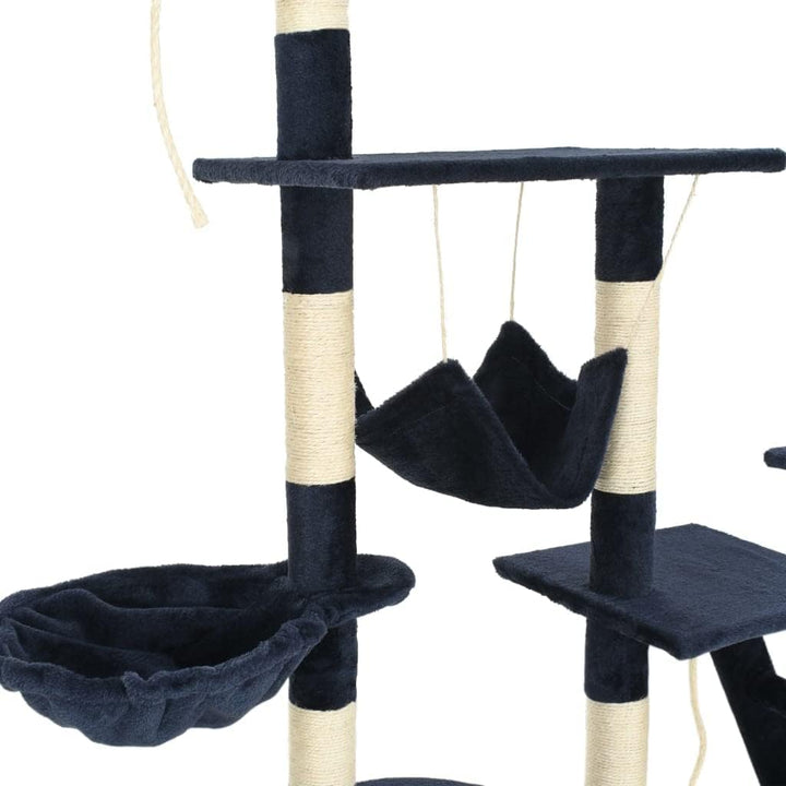 Katzen-Kratzbaum mit Sisal-Kratzsäulen 230-250 cm Blau, Stabiler Spielturm mit Höhlen, Hängematte un