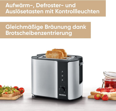 SEVERIN Automatik-Toaster, Toaster mit Brötchenaufsatz, hochwertiger Edelstahl Toaster zum Toasten,