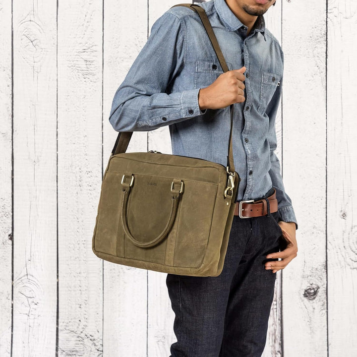 LEABAGS Leder Aktentasche Herren & Damen I Echtleder Laptoptasche bis 16 Zoll I Umhängetasche mit Sc