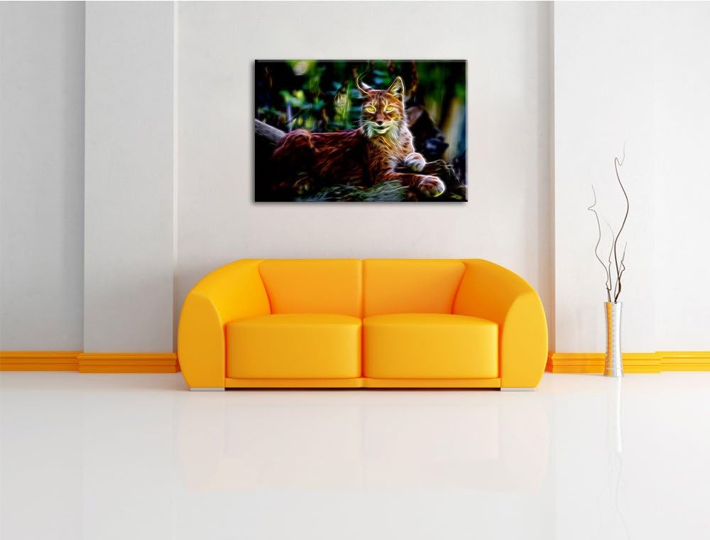 Dark aufmerksamer Luchs Deluxe Format: 100x70 cm auf Leinwand, XXL riesige Bilder fertig gerahmt mit
