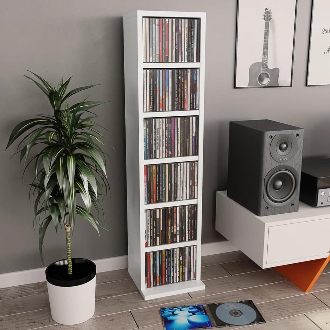 Homgoday CD-Schrank mit 6 offenen Fächern, 21 x 20 x 88 cm, Holz, CD- und DVD-Regal, für Wohnzimmer,