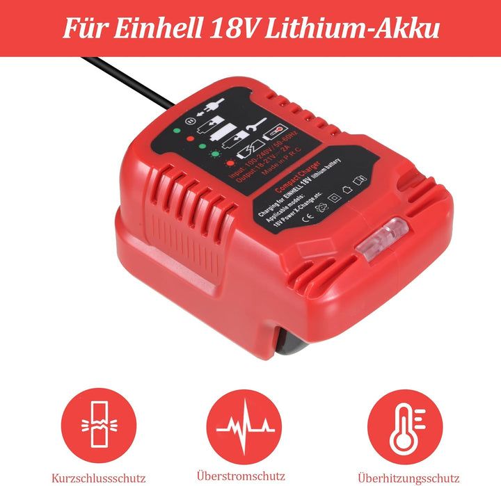 Ladegerät für Einhell 18V Power X-Change Akku, Tragbares Mini Schnellladegerät mit LED Anzeige für E