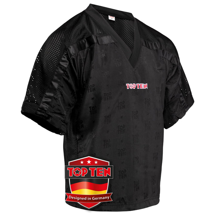 T-Shirt mit V-Ausschnitt zum Kickboxen „Kickboxjacke Mesh“ Schwarz - Schwarz 150, Schwarz - Schwarz