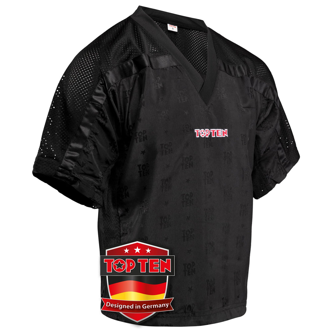 T-Shirt mit V-Ausschnitt zum Kickboxen „Kickboxjacke Mesh“ Schwarz - Schwarz 140, Schwarz - Schwarz