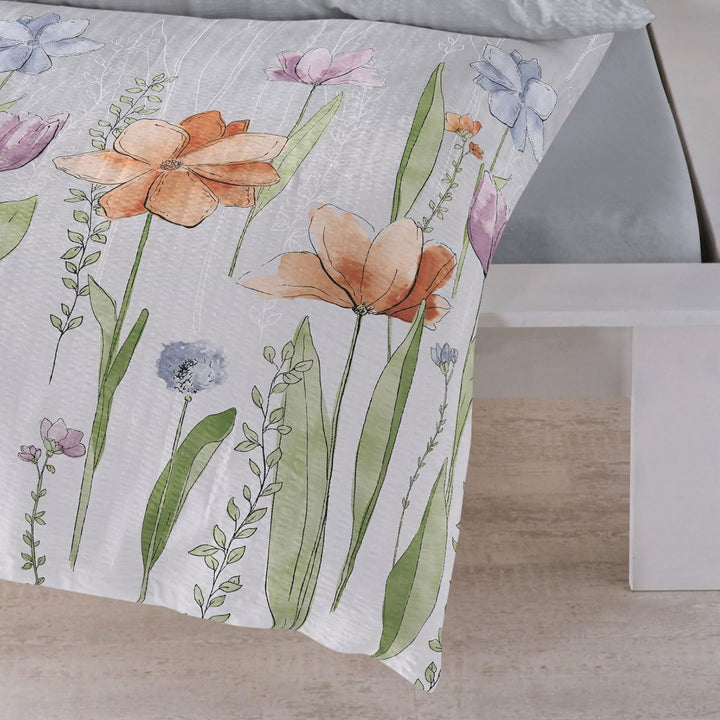 Traumschlaf Seersucker Bettwäsche Set • aus 100% Baumwolle in floralen Aquarell Blumen Muster • Büge