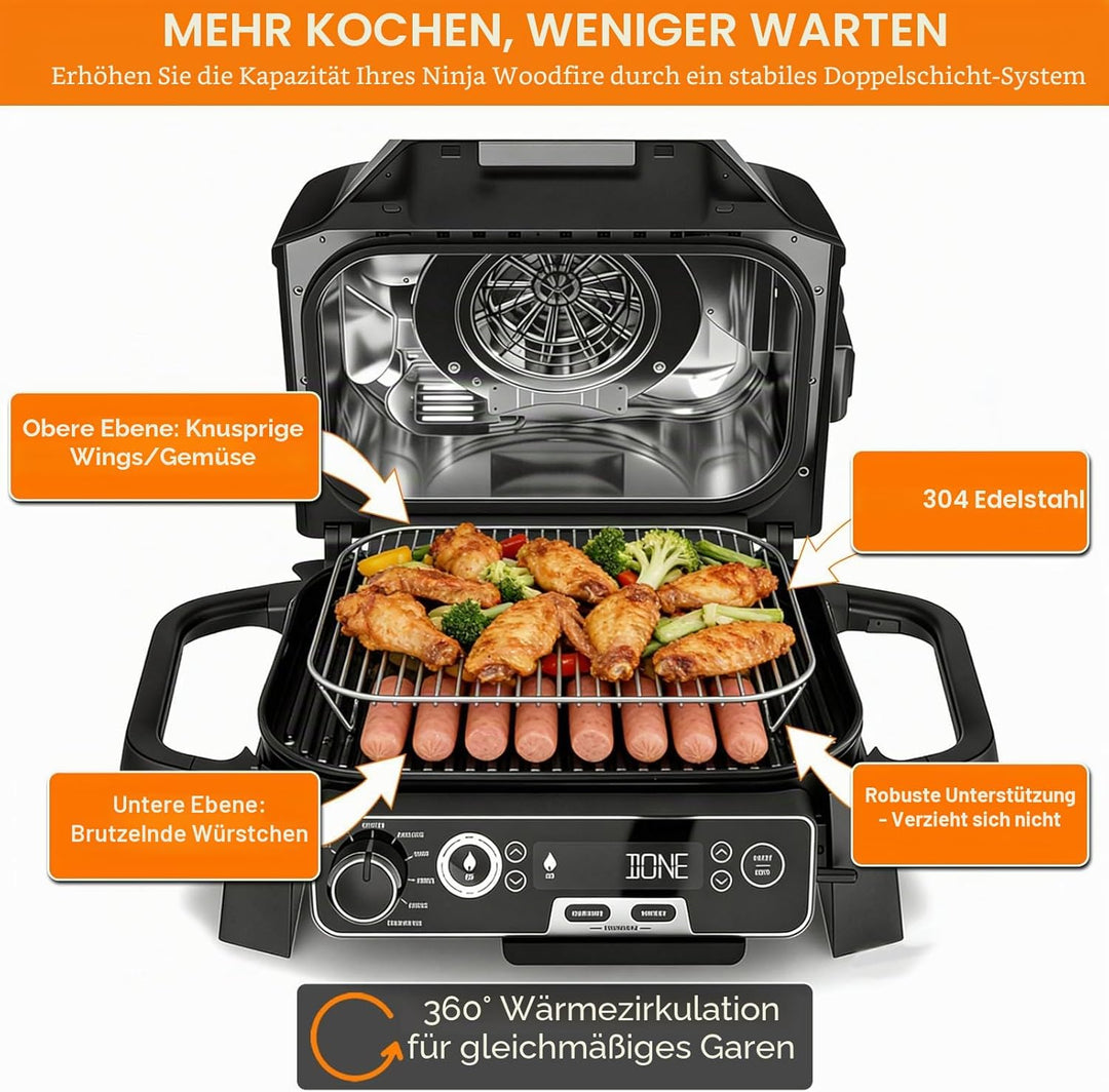 GXF Edelstahl-Grillrost, 12,6×8,7 Zoll Flex Flame Combi Zubehör Outdoor Indoor Grillgestell für Ninj
