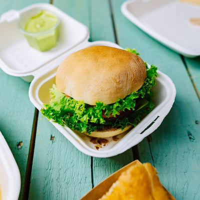 BIOZOYG Bio Burger-Box Einweg Zuckerrohr Schale Einweggeschirr biologisch abbaubar I Burgerboxen Bag