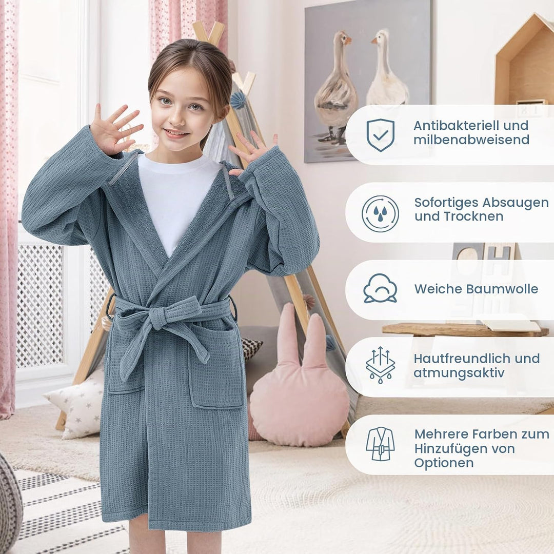 WYTbaby Bademantel Kinder 100% Baumwolle Weich Flauschiges Frottee Kinder Morgenmantel Mit Kapuze fü