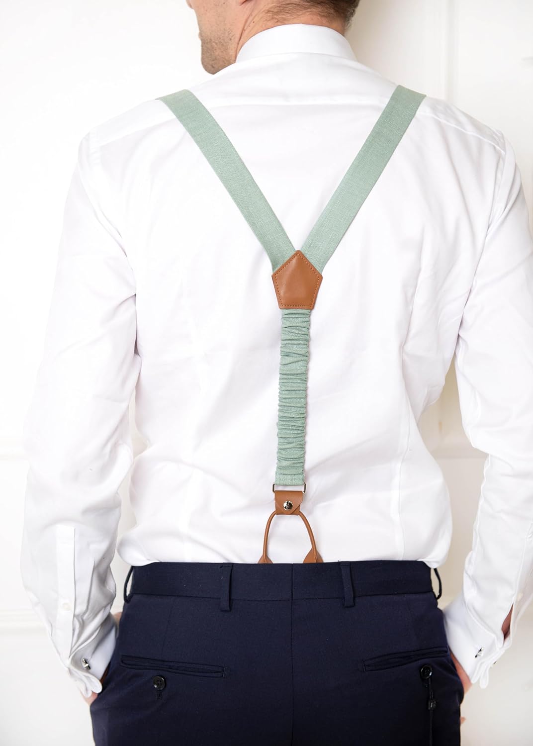 LINILI Leinen Accessoires SET: Fliege, Hosenträger, Einstecktuch, Manschettenknöpfe- Fliege Bereits