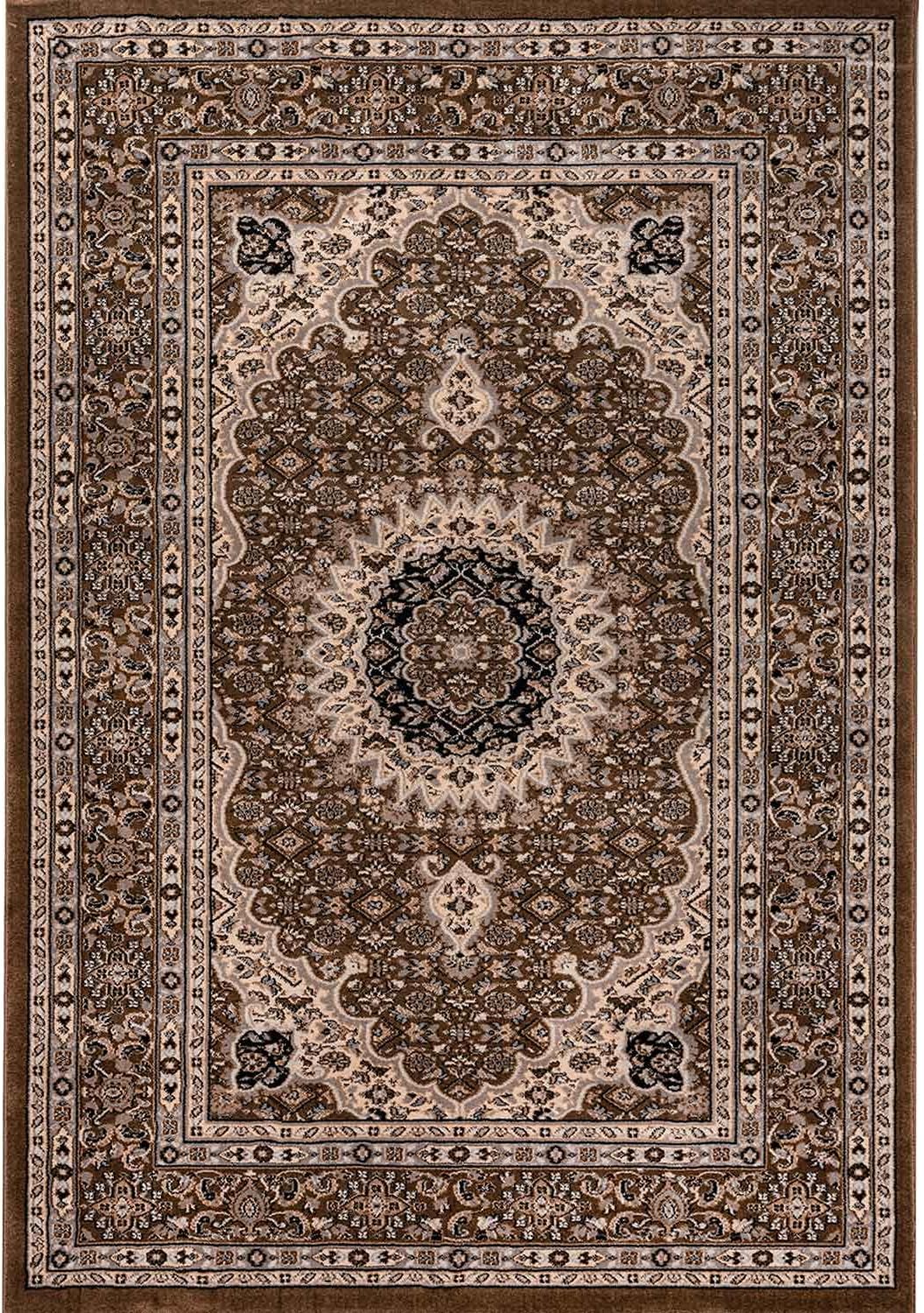 VIMODA Teppich Wohnzimmer Orient Stil Ornament Bordüre Braun Beige, Masse:80 x 150 cm 80 x 150 cm Br