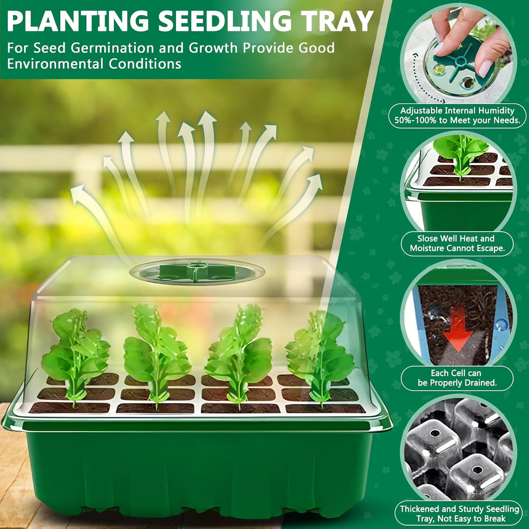 Zimmergewächshaus Anzuchtkasten, 10 Stück 120 Zellen Mini Gewächshaus Anzucht Set mit 2 Gartengeräte