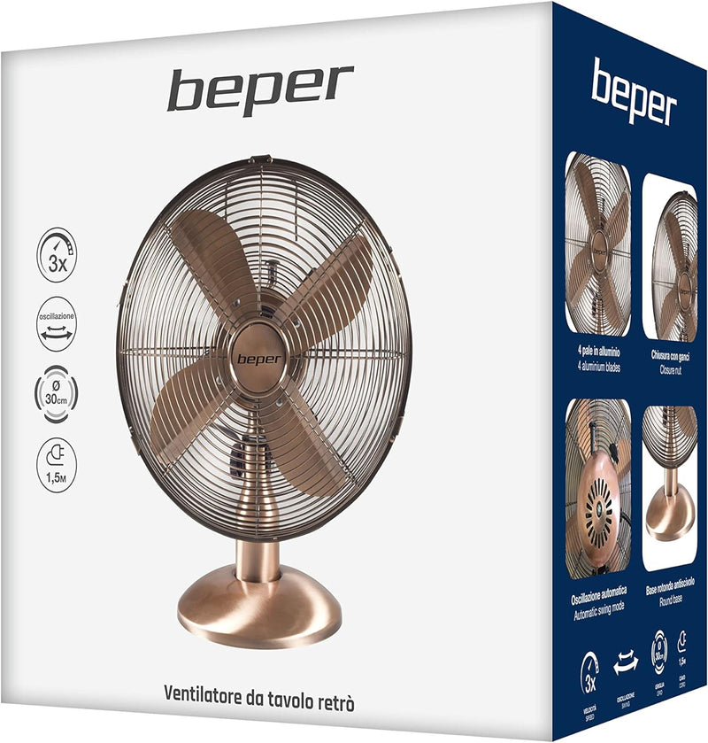 BEPER VE.210 Retro Design-Tischventilator Oszillierender mit 4 Flügeln und Einstellbarer Geschwindig