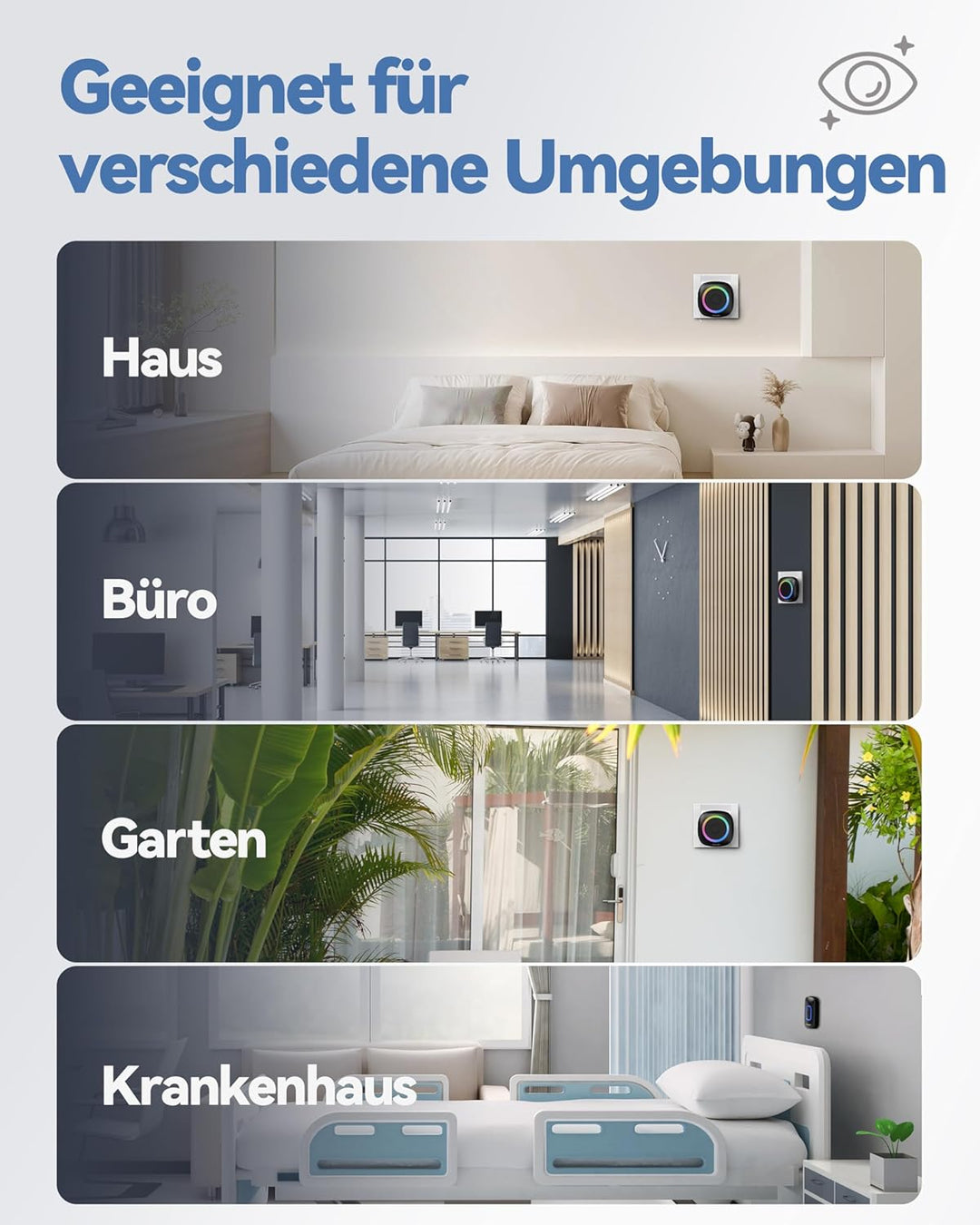 TECKNET Funkklingel, 400M Funk Reichweite Türklingel Set mit RGB Licht, IP66 Aussen Wasserdicht Haus