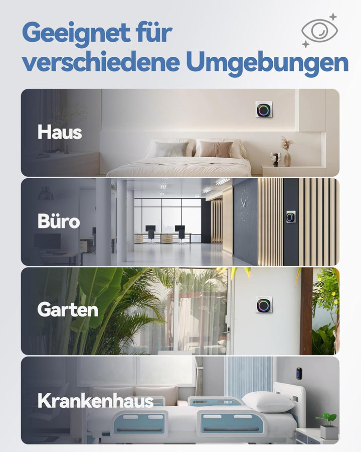 TECKNET Funkklingel, 400M Funk Reichweite Türklingel Set mit RGB Licht, IP66 Aussen Wasserdicht Haus
