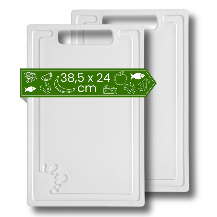 Schneidebrett Kunststoff (2er Set - 38,5 x 24 cm Gross - Weiss) - Spülmaschinenfest - Schneidebrette