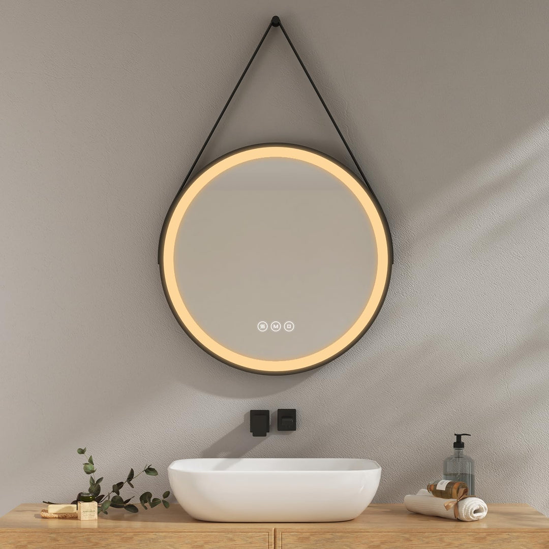 EMKE Badspiegel mit Beleuchtung 60cm wandspiegel rund mit 3 Lichtfarbe dimmbar, Antibeschlag, Speich