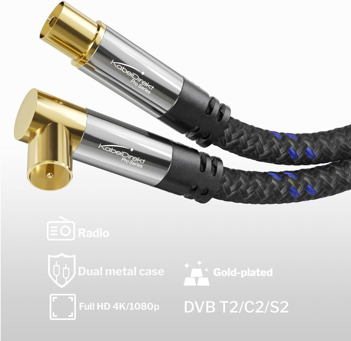 KabelDirekt – 4K Antennenkabel Nylon, TV Kabel gerade/90° gewinkelt – 20m – In Deutschland entwickel