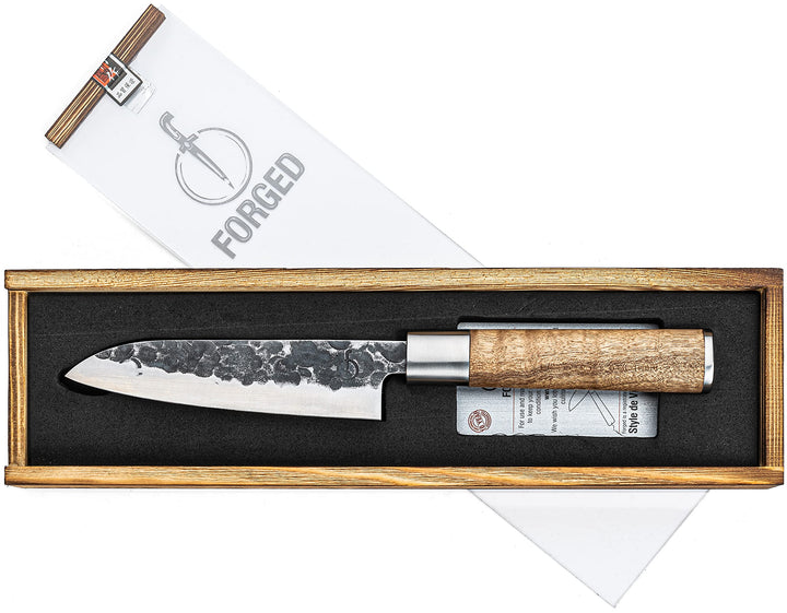 Forged VG10 Santokumesser, 14cm, handgefertigt, in Holzkiste