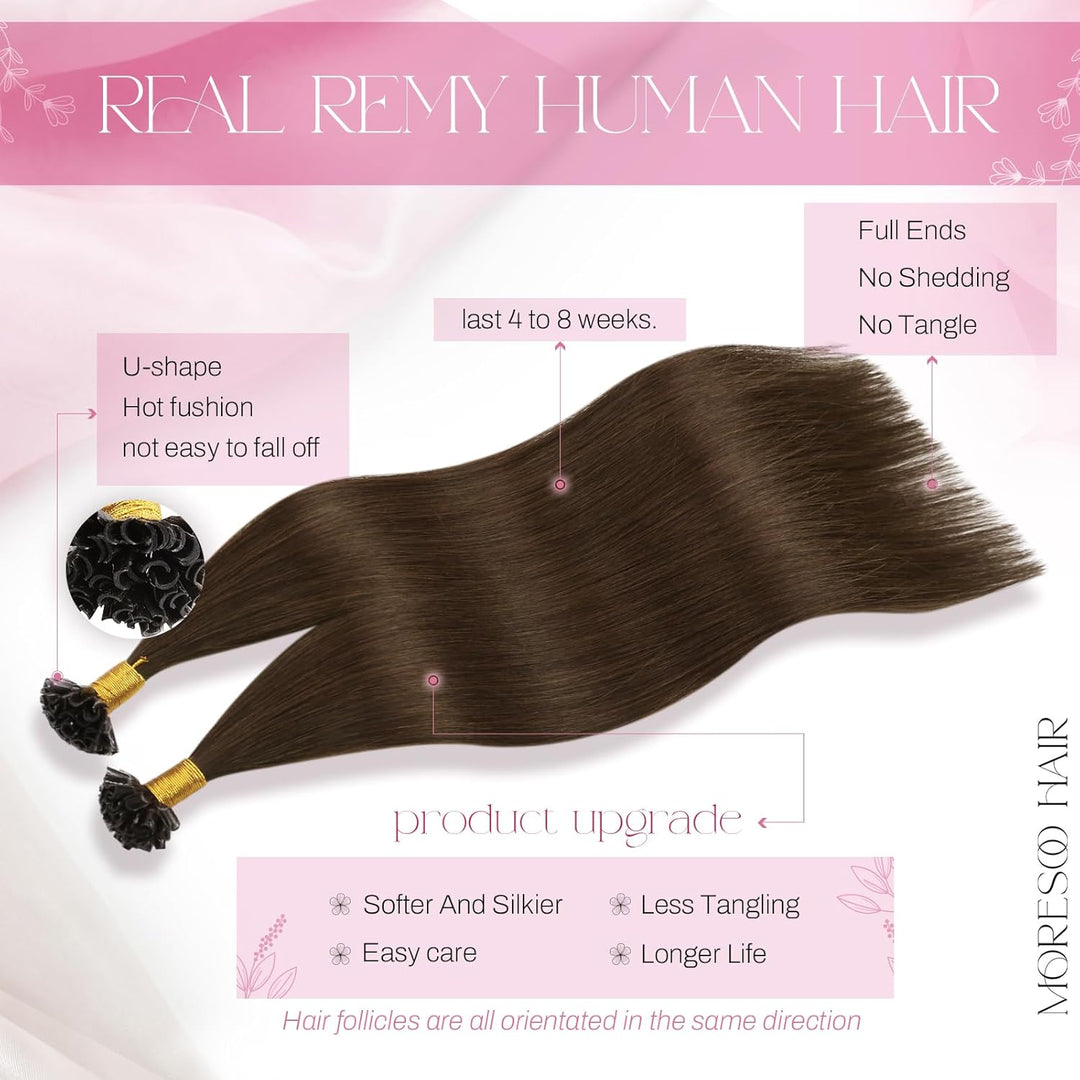 Moresoo 14 Zoll Bondings Remy Echthaar Extensions Braun Pre Bonded U Tip Extensions Echthaar Keratin