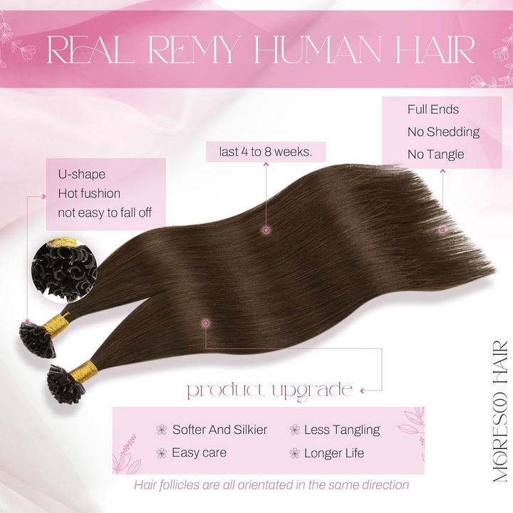Moresoo U Tip Bonding Extensions Echthaar Dunkelbraun 55 cm Remy Echthaar Extensions Bondings Dunkel