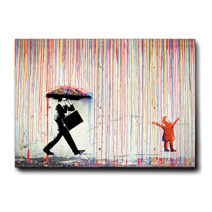 Giallobus - Gemälde - Banksy - Regen der Farben - Premium Loom Canvas mit hoher Dicke - 50x35 - Bere