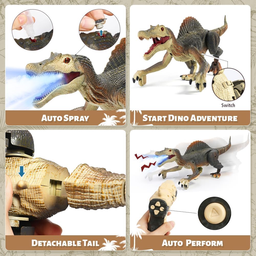 FRUSE Fernbedienung Dinosaurier Spielzeug,Dino Ferngesteuert mit Licht Verfolgung,Sprühnebel,Wiedera