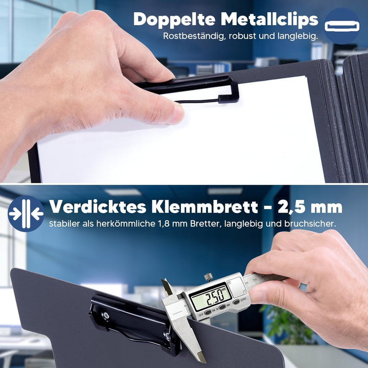 Klemmbrett A4, 6er Klemmbrettmappe mit Deckel, Doppelclip Schreibbrett Leichtes Schreibmappe A4 für