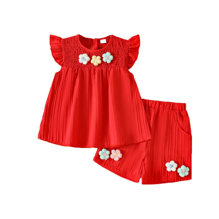 Kleinkind Baby Mädchen Kleidung Blumen Rüschen T-Shirts Tops Shorts Süsse Sommer Kleidung Sets 9M-4