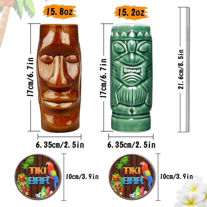 Tiki Tassen Cocktail Set von 2 - Becher aus Keramik, hawaiianische Partybecher, Trinkgeschirr, niedl