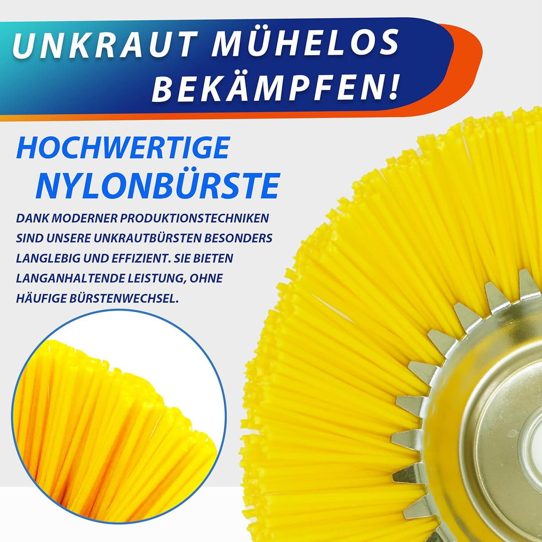 WEGLUST Nylon-Unkrautbürste für Motorsense, 200x25,4mm, mit Drahtbürste und Nylon-Borsten (Gelb), Ge