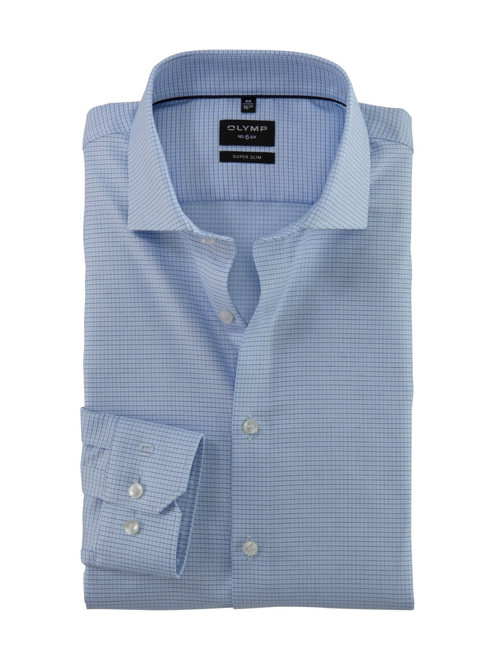 OLYMP Herren Oberhemd Langarm No.Six,Gitter Karo,super Slim,Royal Kent 45 Bleu 11, 45 Bleu 11