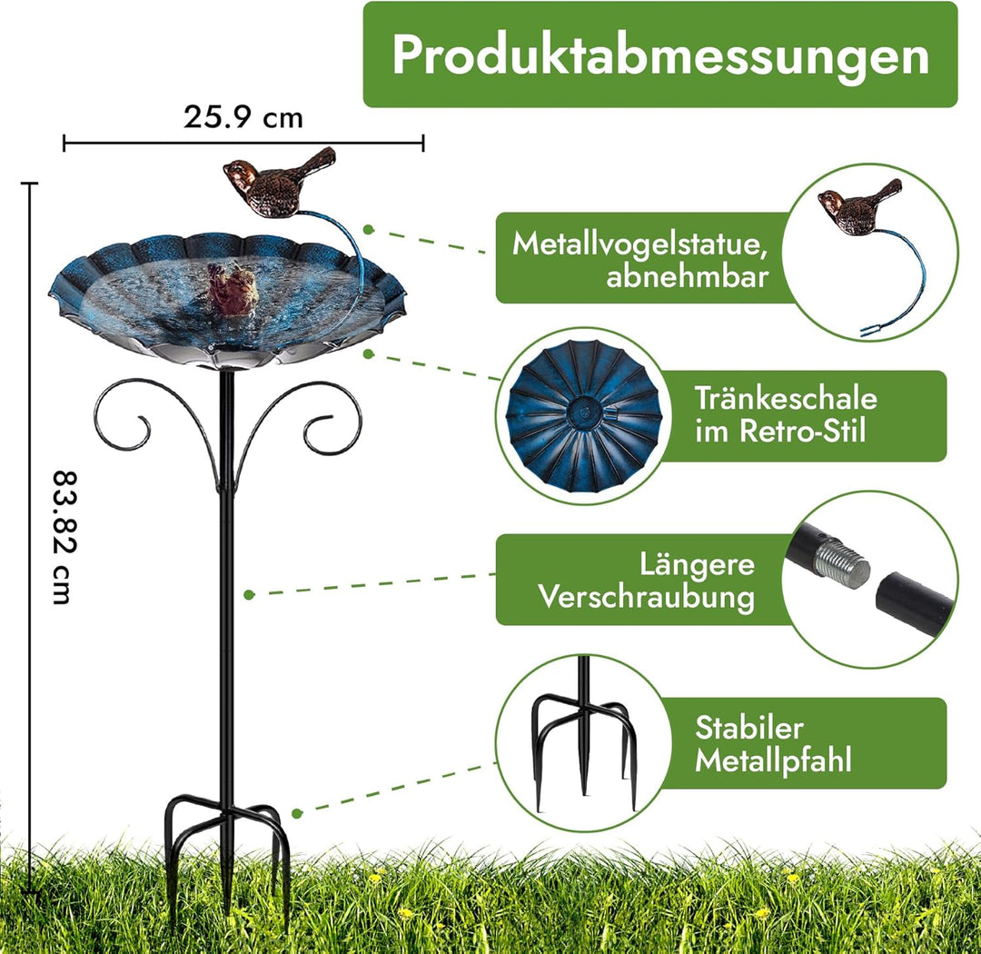 2-in-1 Vogeltränke & Futterstation - Frostsicher Mit 26 cm Schale, 83 cm Ständer, Futterspender für
