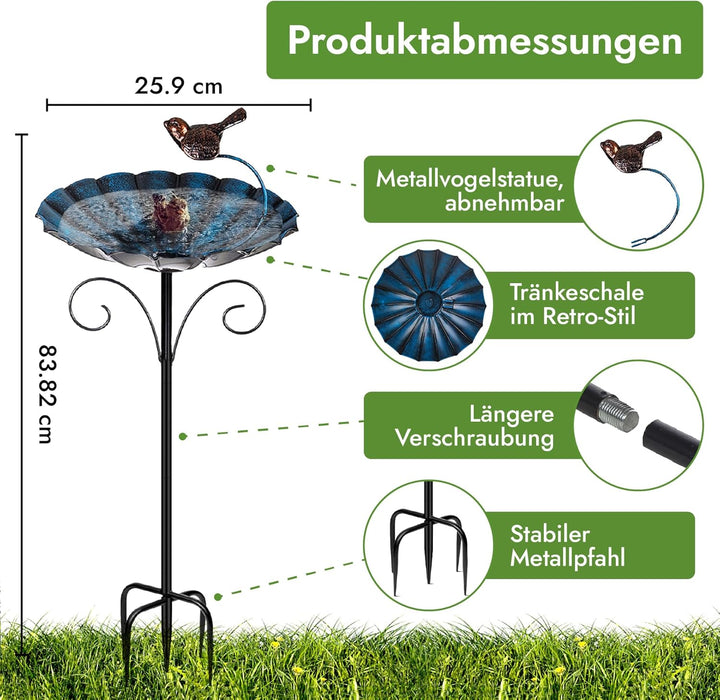 2-in-1 Vogeltränke & Futterstation - Frostsicher Mit 26 cm Schale, 83 cm Ständer, Futterspender für