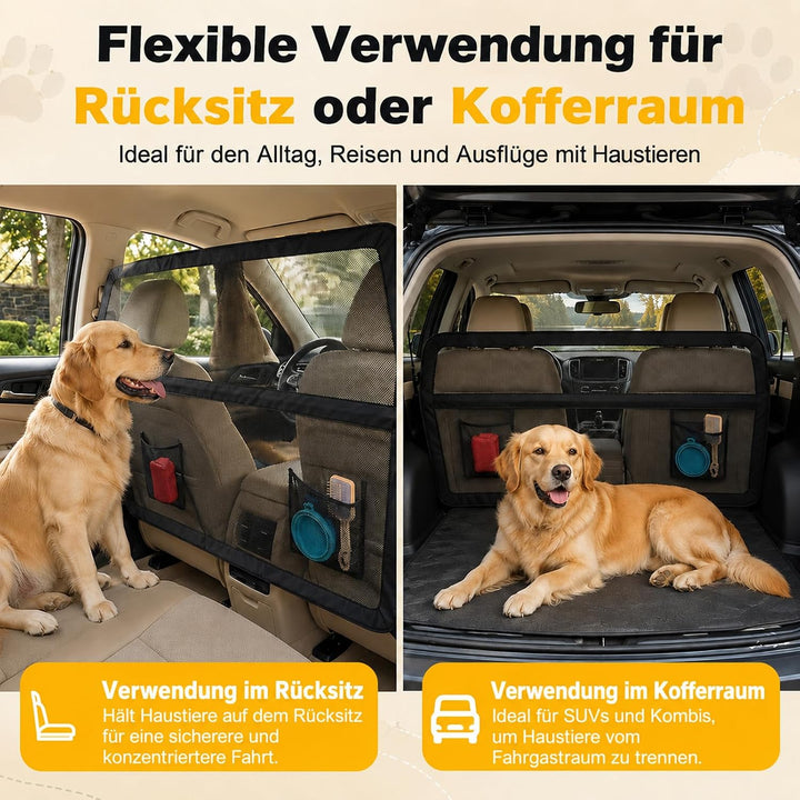 Hundegitter Auto Rücksitz &amp; Kofferraum, 142x81cm Universal Trenngitter Kofferraum Hund mit Kausicher