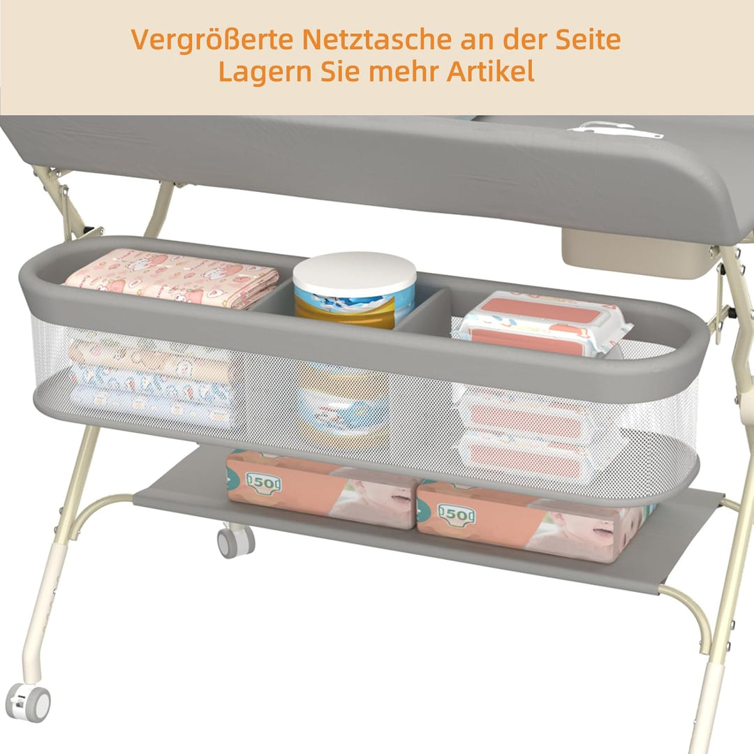 Supfine Klappbarer Wickeltisch mit Aufbewahrung, Höhenverstellbar auf 5 Stufen, Mobile Wickeltisch m