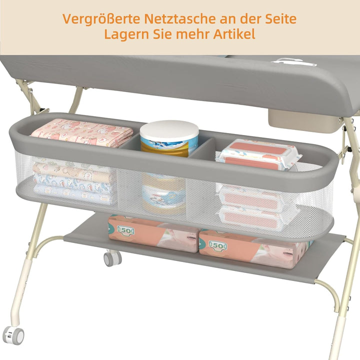 Supfine Klappbarer Wickeltisch mit Aufbewahrung, Höhenverstellbar auf 5 Stufen, Mobile Wickeltisch m