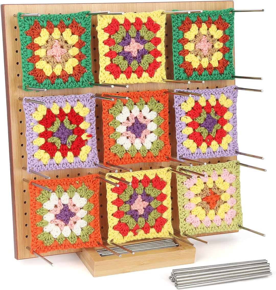 Coopay Granny Square Spanner, 29 x 29 cm Bambus Blocking Board mit Aussparung Kanal für 30 Stabstift