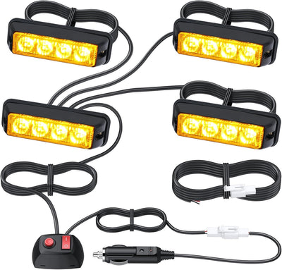EYPINS 4X 4 LED Frontblitzer, Blinklicht Stroboskop Warnlicht Warnleuchte Notfall Warnung Blitzer Da