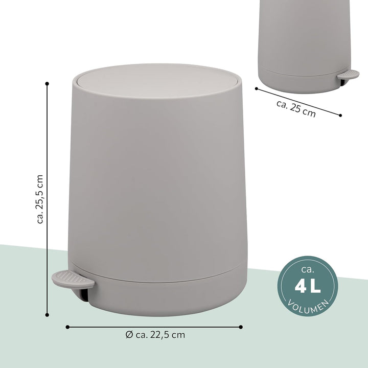 eluno Kosmetikeimer TESERO mit Soft-Touch Oberfläche, Treteimer 4 Liter Fassungsvermögen, mit Soft-C