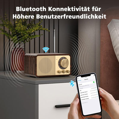 Tendak FM Retro Radio mit Bluetooth, Nostalgie Radio Klein mit 2000mAh Wiederaufladbare Batterie, Kl